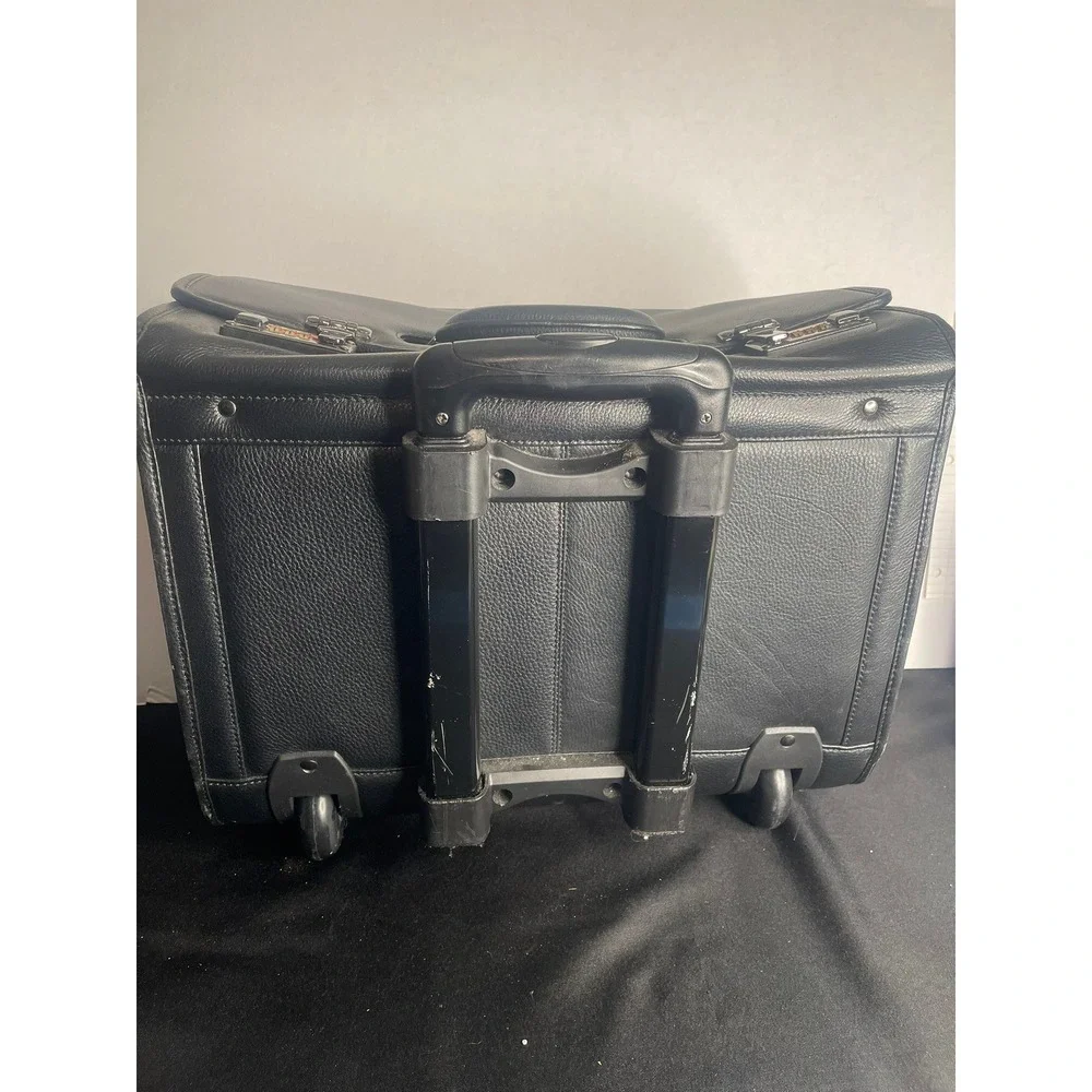Royce New York Black Leather Rolling Pilot Case Briefcase Combination‎ Lock Bag